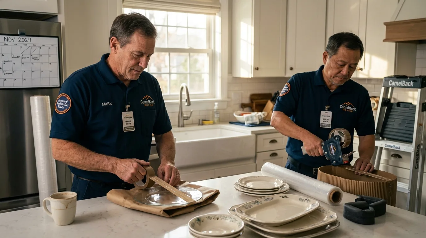 Professional crew packing kitchen dishware in Waldorf, MD